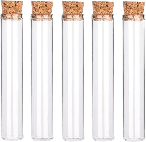 Vista 4 de BENECREAT Paquete de 20 tubos de vidrio de 1.0 fl oz (1 oz) con tapones de corcho, pequeñas botellas vacías transparentes para aceites esenciales