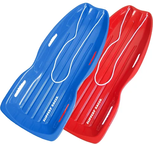 Vista 16 de Slippery Racer Downhill Xtreme Flexible Adults and Kids Plastic Toboggan Snow Sled for up to 2 Riders with Pull Rope and Handles