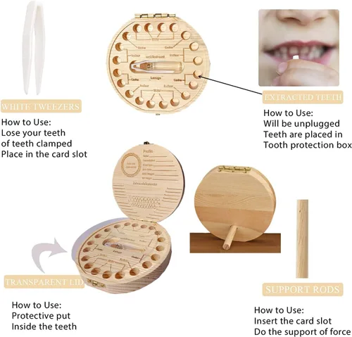 Vista 2 de Caja de dientes de hada de bebé, caja de dientes para dientes de leche, caja de dientes de leche, cajas de dientes de madera, caja de almacenamiento