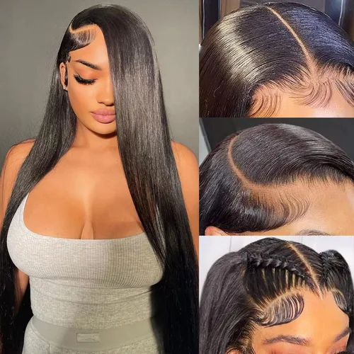 Vista 9 de 20 Pulgadas Pelucas de encaje frontal de cabello humano prearrancadas con cabello de bebé 200 de densidad Real cabello humano liso 13x4 HD Pelucas