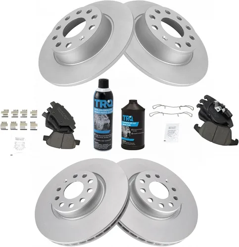 Vista 2 de TRQ Kit de pastillas de freno delanteras y traseras y rotores Kit químico de freno, pastillas de freno Rotor de freno Cerámica Premium G-Coated