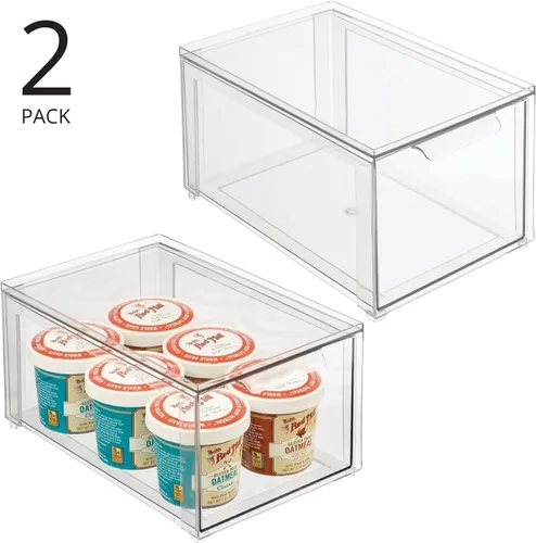 Vista 4 de Papelera mDesign apilable, con cajón extraíble, para cocina, transparente