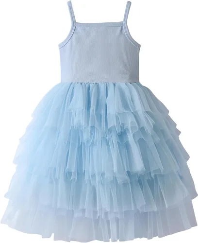 Vista 11 de DXTON Vestidos de verano sin mangas para niñas, con correa de tutú, tejido con 8 capas, mezcla de algodón esponjoso para fiestas de cumpleaños, de 3