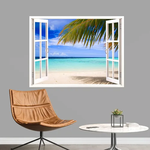 Vista 18 de IDEA4WALL Adhesivo mural removible para pared, arena blanca tropical, playa, orilla, palmera, naturaleza, desierto, fotografía, arte moderno
