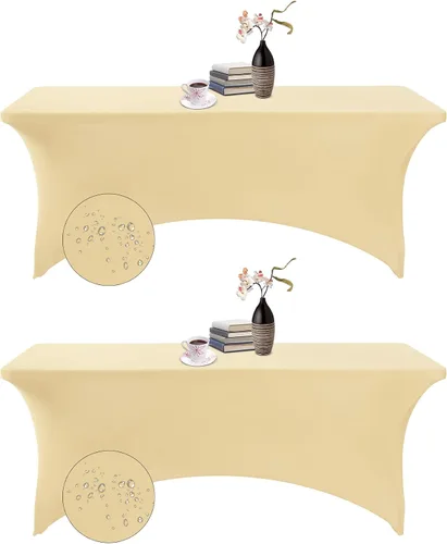 Vista 67 de Paquete de 2 fundas de mesa de elastano impermeables para mesas rectangulares, 6 pies, negras, elásticas, resistentes a manchas, para todas