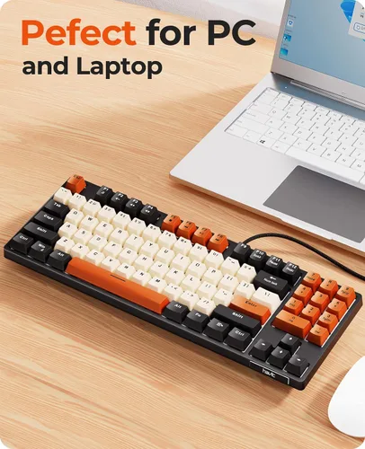 Vista 6 de Havit Teclado mecánico, teclado de PC compacto con cable con almohadilla numérica, interruptor rojo, teclado mecánico para juegos, 89 teclas