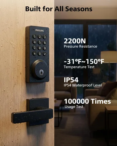 Vista 8 de Philips Cerradura de puerta inteligente WiFi con asa, control remoto con aplicación WiFi integrada, cerraduras de puerta de entrada sin llave
