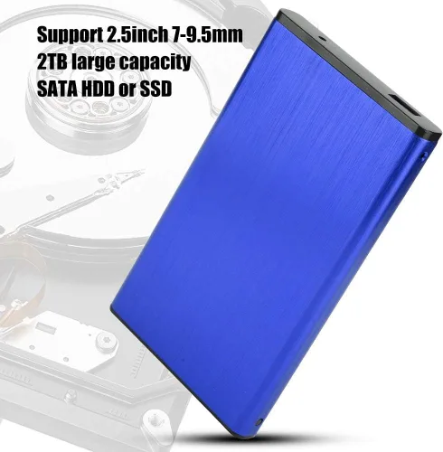 Vista 8 de Funda móvil USB2.0 de 2.5 pulgadas, caja externa de disco duro, aleación de aluminio cepillada para SSD de 2 TB, enchufar y usar, con indicador LED