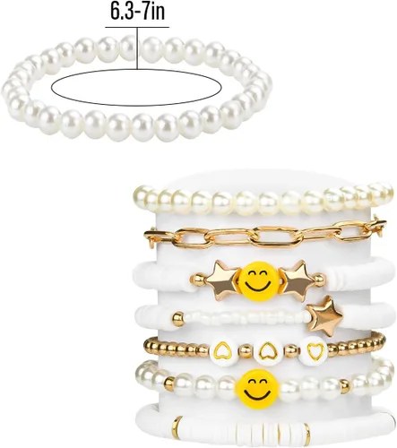 Vista 2 de Abitoncc Preppy Heishi - Juego de pulseras de surfista para niñas adolescentes, bonitos aretes estéticos, anillos estéticos preppy coloridos de oro