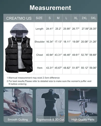 Vista 84 de CREATMO US Chaleco cálido para mujer, chaleco grueso acolchado sin mangas con capucha desmontable