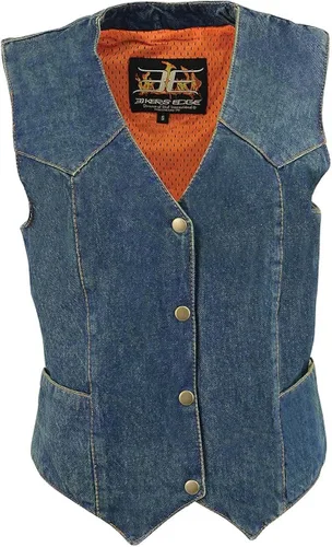 Vista 7 de Milwaukee Leather MDL4000 - Chaleco de mezclilla para mujer color azul liso con 4 broches frontales