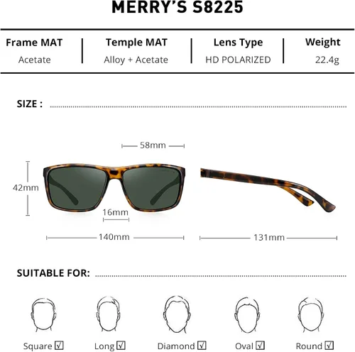 Vista 2 de MERRY'S - Gafas de sol deportivas rectangulares, lentes polarizados con protección UV400, para hombres y mujeres, gafas para ciclismo, conducción