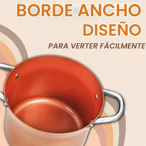 Vista 5 de CONCORD Juego de ollas de 6.6 litros de cobre con revestimiento antiadherente, olla de cazuela de la serie Coppe-Ramic, utensilios de cocina