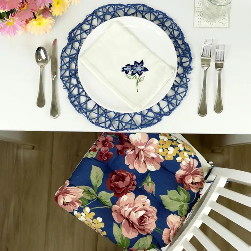 Vista 2 de Barnett Home Decor Almohadillas para silla de comedor con lazos - Bethanne Azul Floral Tamaño Mediano 16.5 x 18 - Cojines para silla Windsor