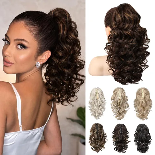 Vista 12 de REECHO Extensión de cola de caballo de 12 pulgadas, pinza de cola de caballo rizada y ondulada clásica para mujeres - Negro