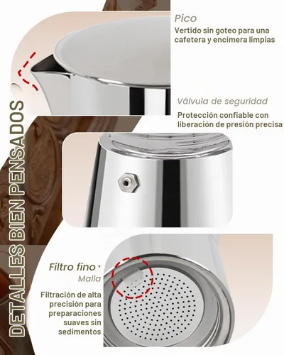 Vista 7 de Cafetera Express de acero inoxidable 304, 2 tazas Plateado (Classic Silver)