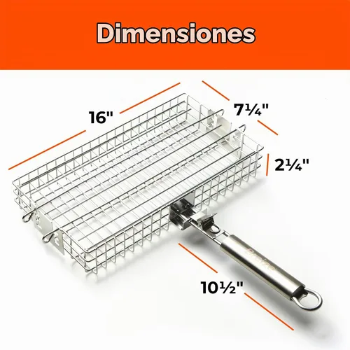Vista 7 de Cesta de parrilla ajustable con mango extraíble – 4 niveles de altura para verduras, carne, pescado y más – Cesta de barbacoa con tapa de bloqueo