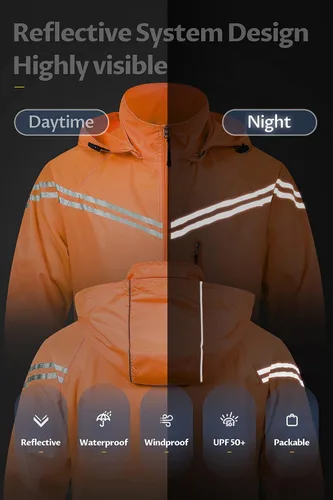 Vista 2 de CREATMO US Chaqueta impermeable plegable para hombre con capucha extraíble