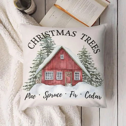 Vista 4 de Juego de 2 fundas de almohada de Navidad, decoración rústica de árbol de Navidad, fundas de sofá festivas, sofá, dormitorio, hogar