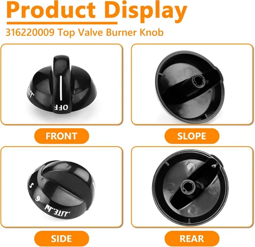 Vista 2 de Funmit 316220009 Reemplazo de perilla de quemador superior de estufa para Frigidaire Reemplaza AP4322122 PS1991531 EAP1991531 (Negro, Paquete de 3)