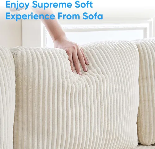 Vista 8 de Mjkone Sofá modular extragrande en forma de U de 110 pulgadas de ancho, juego de sofá de pana de 4 plazas con diván doble, sofá cama tapizado