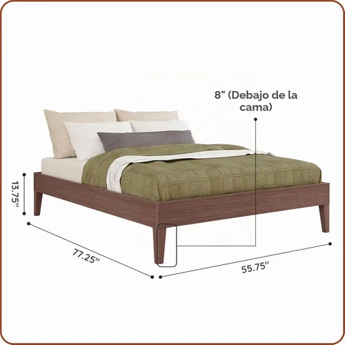 Vista 2 de Grain & Grove Cama con plataforma Bear (matrimonial), roble en relieve marrón oscuro