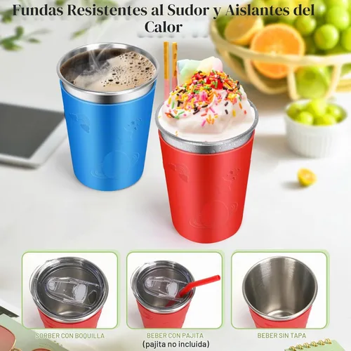 Vista 3 de ShineMe - Vasos de acero inoxidable para niños, paquete de 2 tazas