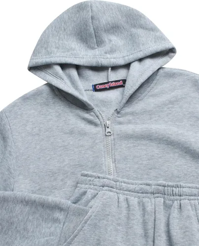 Vista 3 de Coney Island Conjunto deportivo para niños 2 piezas de forro polar con cremallera sudadera con capucha y pantalones deportivos Ropa deportiva