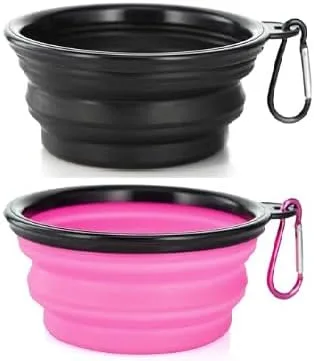 Vista 8 de Juego de cuencos plegables para mascotas, cuencos portátiles de silicona para alimentos y agua con clip de mosquetón, multicolor, diseño que ahorra