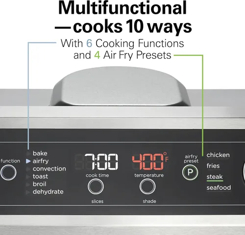 Vista 3 de Hamilton Beach Combo de horno tostador con freidora de aire digital, 10 formas de cocinar, 4 funciones preestablecidas, permanece encendido y 1800