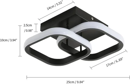 Vista 3 de Lámpara de techo LED moderna, 9 pulgadas, cuadrada, 6500 K, blanco frío, negro, mini lámpara de techo para pasillo, dormitorio, cocina, balcón