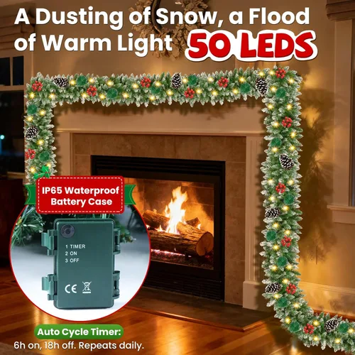 Vista 10 de Guirnalda de Navidad con luces de 9 pies, guirnalda de Navidad artificial de 250 piezas de ratán verde, decoración artificial para escaleras, pared