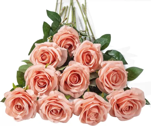 Vista 25 de DuHouse 10 rosas falsas de seda artificial, color morado otoñal Púrpura Otoño