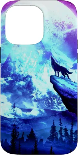 Vista 21 de Funda para iPhone 16 Wolf Mountain Pine Forest Moon Purple Galaxy