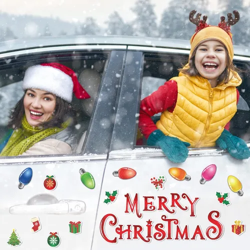 Vista 6 de Blulu Imanes decorativos de Navidad reflectantes para automóvil, calcomanías magnéticas de Navidad, calcomanías magnéticas de Navidad, calcomanías