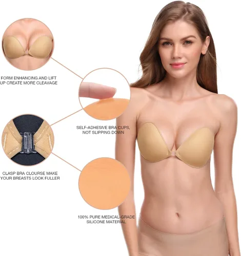 Vista 2 de Wingslove - Brasier adhesivo de realce, reutilizable, sin tirantes, autoadhesivo, invisible, para vestido sin espalda