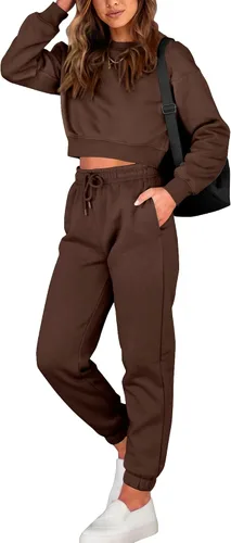 Vista 79 de BTFBM Conjunto deportivo de 2 piezas para mujer, camiseta corta de manga larga, sin botones, pantalón con cordón ajustable, pantalones deportivos