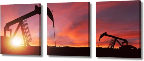 Vista 17 de TUMOVO Bombas de aceite en la puesta de sol para dormitorio, industria de petróleo y gas, pinturas de pared de 3 piezas de arte de pared de petróleo