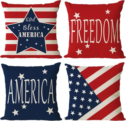 Vista 11 de YeeJu Juego de 4 fundas de almohada patrióticas de 12 x 12 pulgadas, fundas de almohada para el 4 de julio, fundas de almohada para decoración