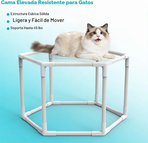 Vista 8 de Camas para gatos de interior, cama hamaca elevada para gatos, casa hexagonal para gatos con malla transpirable y parte inferior antideslizante, cama
