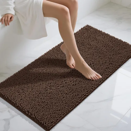 Vista 73 de Yimobra Tapetes de baño lavables, de chenilla súper suave y absorbente, para suelo y alfombra, de secado rápido, antideslizante, para bañera y Beige
