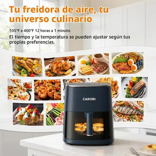 Vista 8 de CARORI Freidora de aire de 6 cuartos de galón con ventana de visión, 12 ajustes preestablecidos de cocción, cocción rápida y uniforme de 1700 W Azul