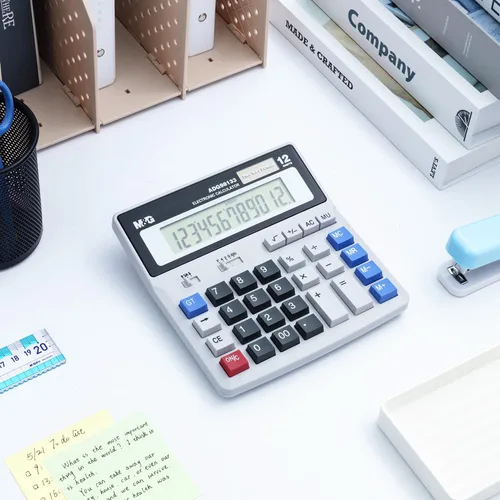 Vista 8 de M&G Calculadora de escritorio de 12 dígitos con pantalla LCD extra grande, doble alimentación solar y batería, calculadora contable con botón