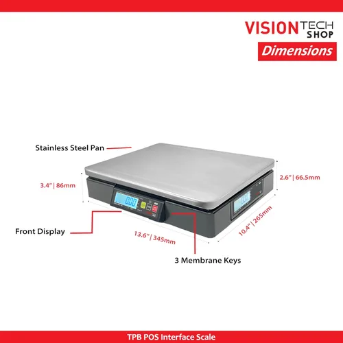 Vista 8 de VisionTechShop TPB-60LB, Báscula de porción de interfaz POS con la mayoría de los sistemas ECR y POS, Lb/Oz/Kg conmutable, capacidad de 60 libras