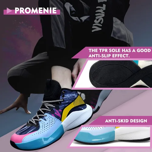 Vista 5 de Zapatos de baloncesto de caña alta para hombre, inspirados en graffiti, calzado deportivo con soporte superior, diseño antideslizante, durabilidad