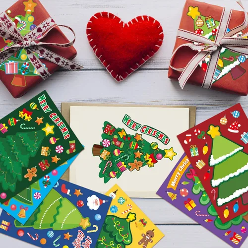 Vista 7 de 36 hojas para hacer tu propio árbol de Navidad, recuerdos de fiesta de Navidad para niños 36 Sheets Christmas Stickers, Christmas Activities for