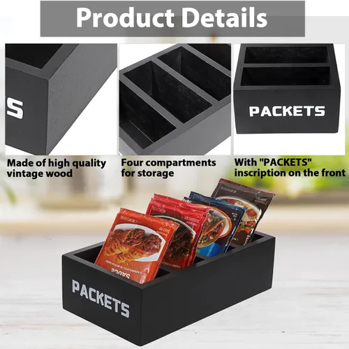 Vista 3 de BSTKEY Organizador de paquetes de condimentos, organizador de almacenamiento de paquetes de alimentos con 4 compartimentos, organizador