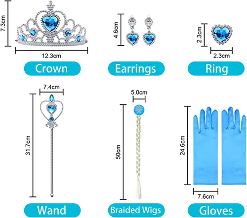 Vista 5 de Elsa Dress Up for Girls - Disfraz de princesa de Anna para niños con corona, varita, guantes para fiestacosplay, boda de 3 a 10 años