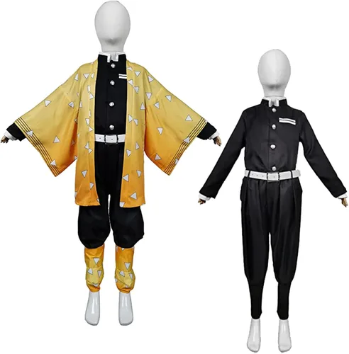 Vista 2 de Conjunto de kimono de cosplay para niñas, niños, uniforme de Demon Slayer para niños, disfraz de anime, trajes de fiesta de Halloween, llavero