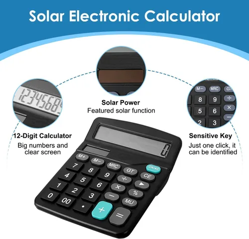 Vista 2 de Calculadora de escritorio de 12 dígitos con pantalla LCD grande, calculadora básica de doble alimentación solar y batería, función estándar